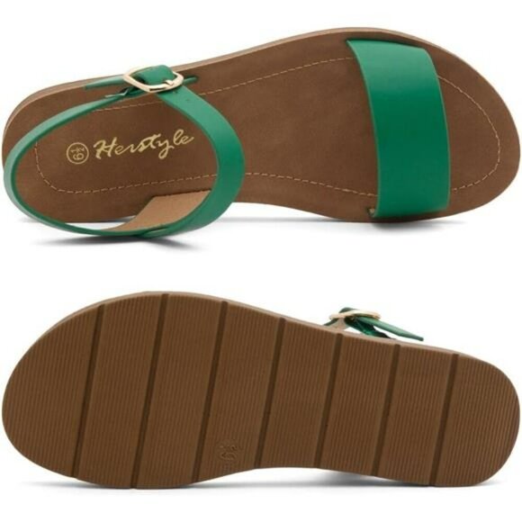 Womens Flat Sandals Open Toe Ankle Strap Buckle Casual Summer Beach Shoes - Picture 7 of 8